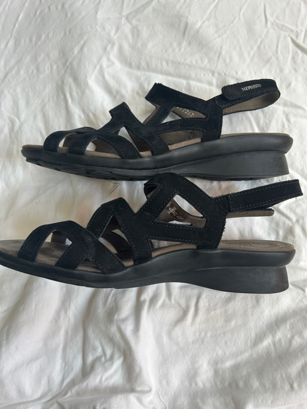 Mephisto Women's Black Suede Geometric Cutout Slingback Sandals - Picture 3 of 5